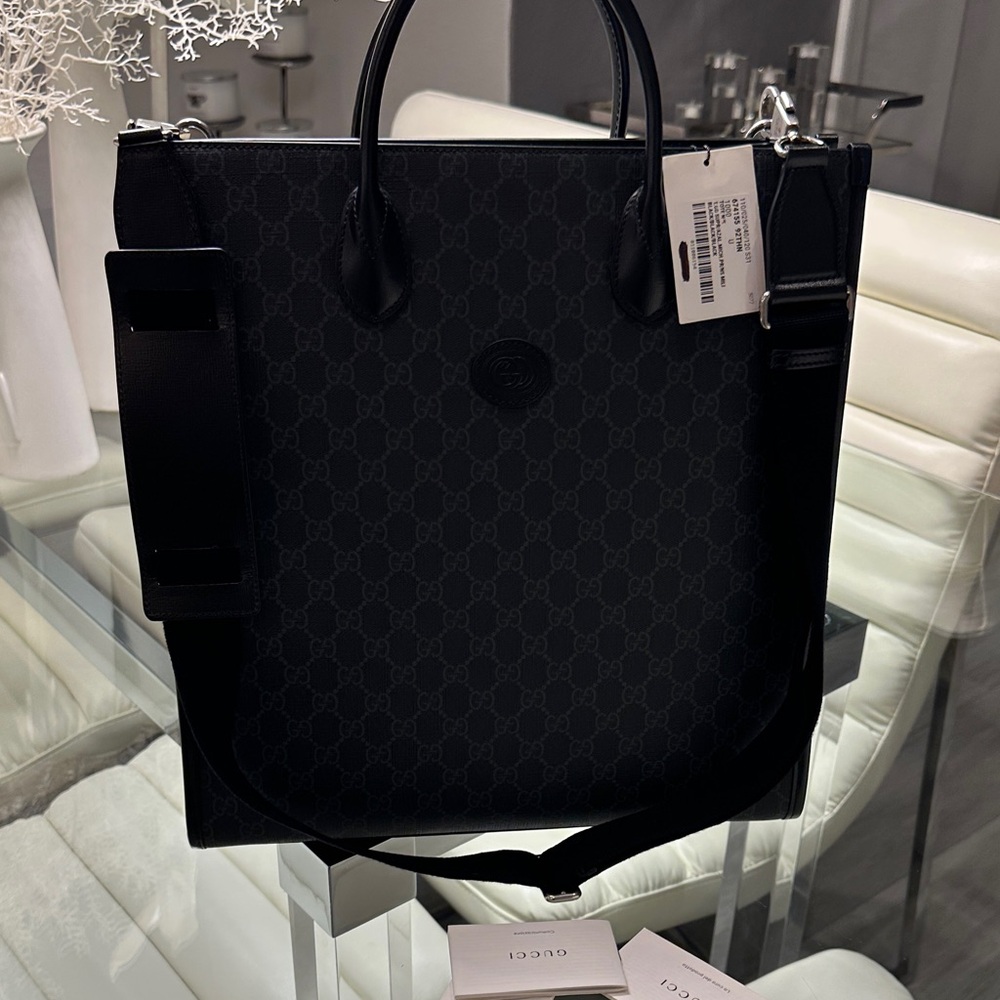Authentic Gucci tote interlocking leather supreme GG Black / Gray Bag